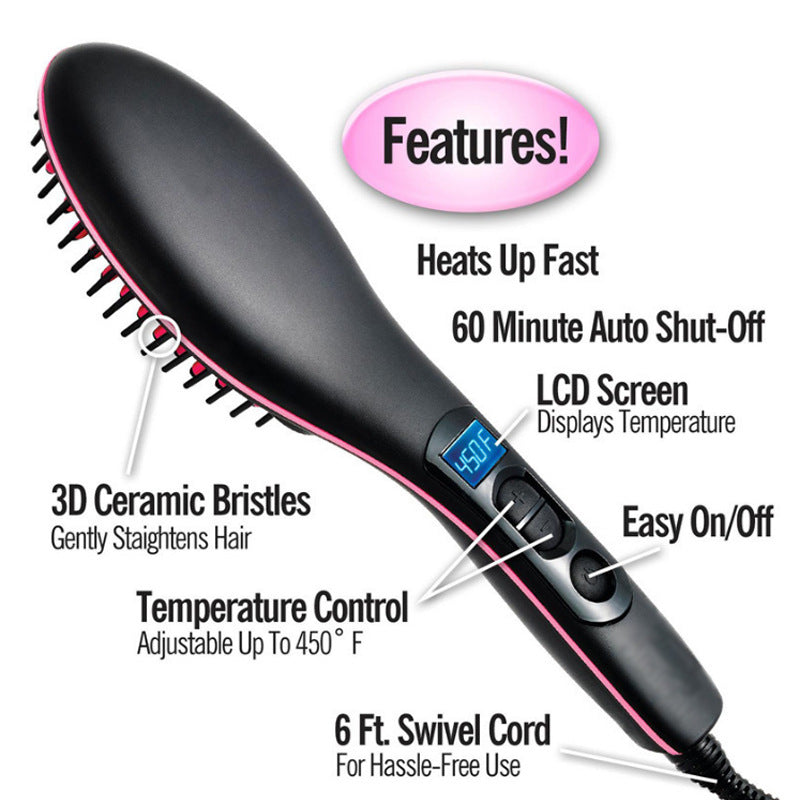 Ceramic Straightening Brush With Lcd Temperature Control And Swivel Cord