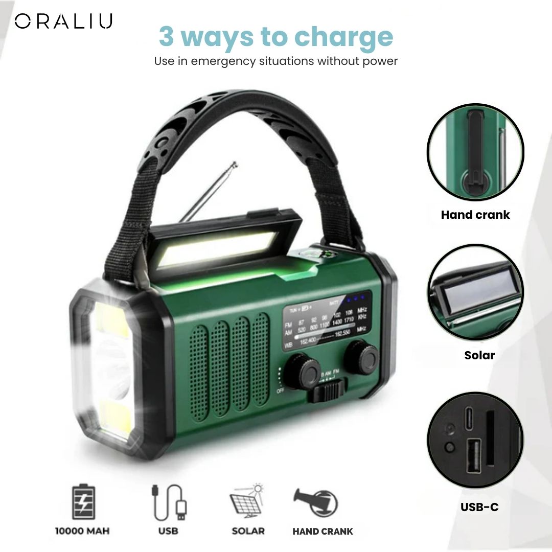 BowLift | Solar Emergency Radio with Power Bank – Hand Crank & LED Torch for Camping and Outdoor Use