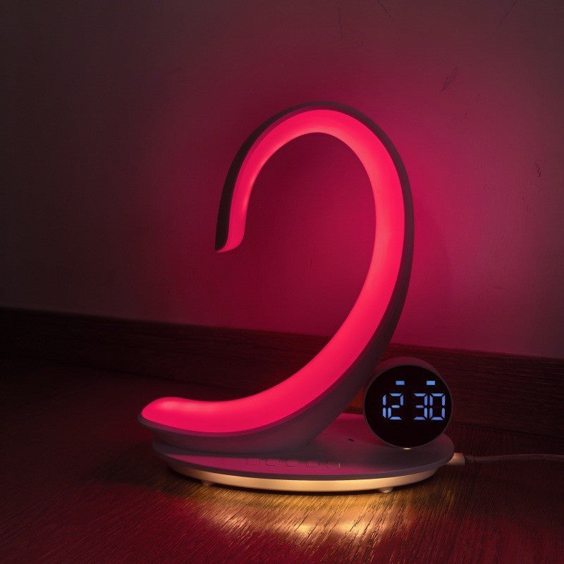 C-shaped LED mood light with digital clock and red light