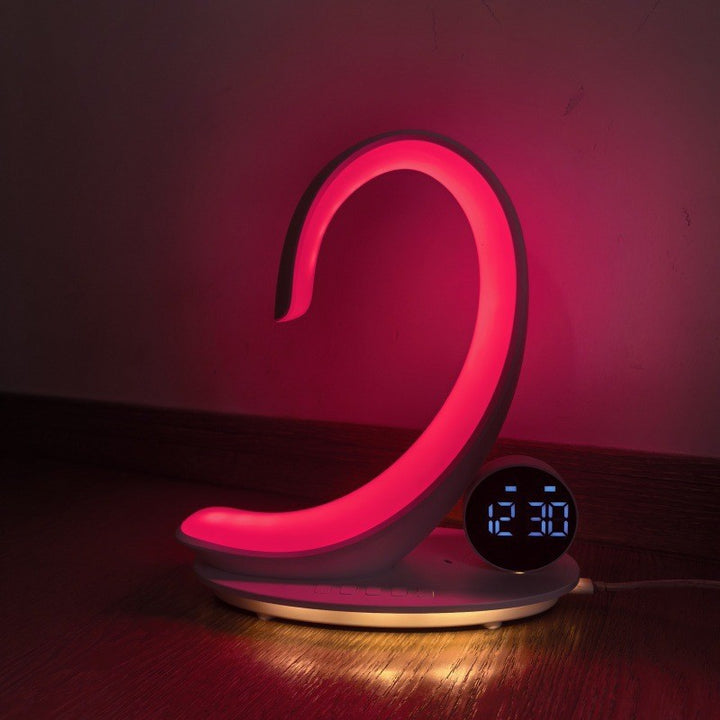 C-shaped LED mood light with digital clock and red light