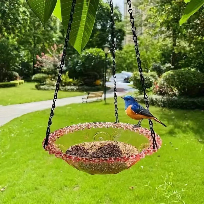 Hanging feeder and birdbath made of plastic