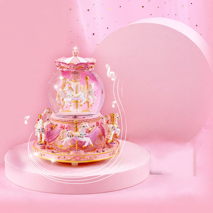 Carousel music box with glass orb