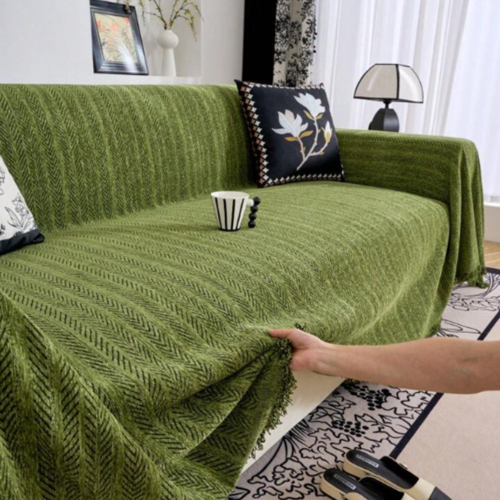 BowLift | Herringbone Chenille Tassels Sofa Cover
