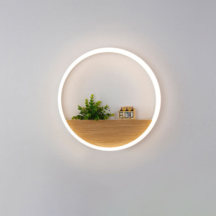 BowLift | Lumoshelf LED Wall Light | Solid Wood with Shelf | Round Wall Lamp | Warm & White Light
