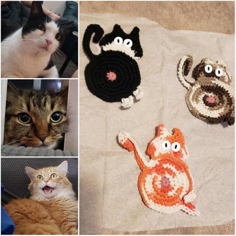 BowLift | Sweet knitted kitten butt coasters