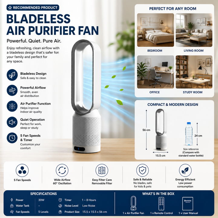 BowLift | AirPure Pro – 3-in-1 Air Cooler with UV Purification & Ioniser | 6L Portable Cooling Fan