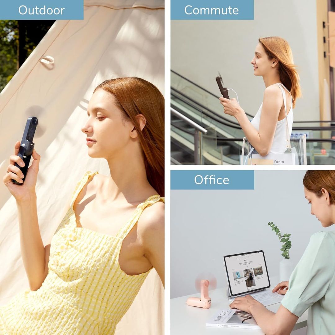 3 In 1 Handheld Mini Fan | USB Rechargeable, Foldable Design & Ideal for Travel, Camping, and Outdoor Activities | Bowlift
