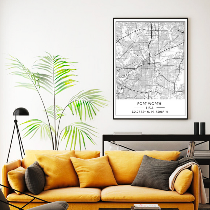 Fort Worth City Map - Canvas Wall Art Painting | Bowlift