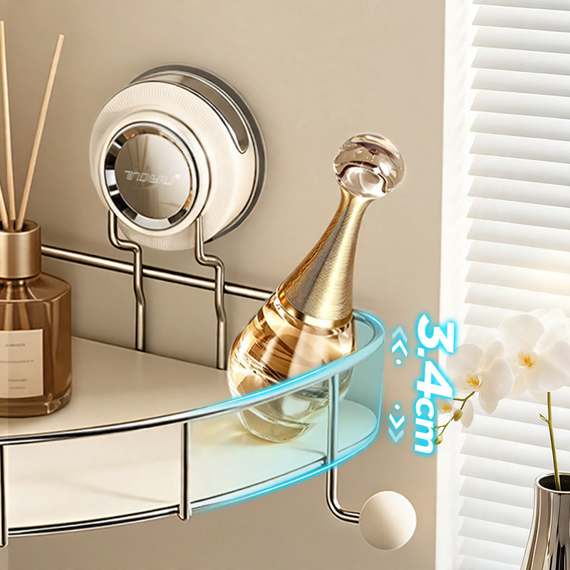 Stainless steel corner shelf with suction cup for bathroom