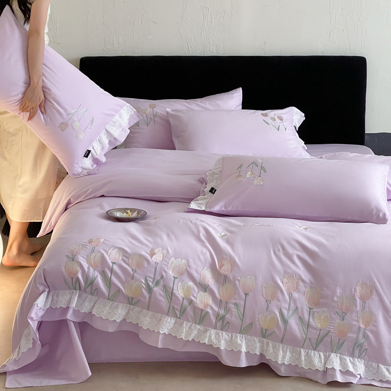 Cotton bedding set, embroidered, French style