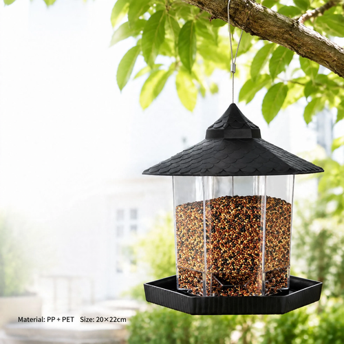Automatic bird feeder with rain protection