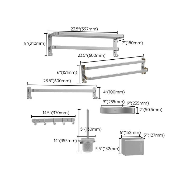 BowLift | Minimalism Gray Bathroom Accessories Set Contemporary Style Aluminum Towel Holder