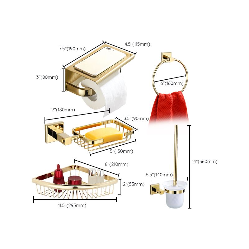 BowLift | Gold Modern Bathroom Set, Polished Gold, 4 Pieces, Towel Holder, Paper Holder