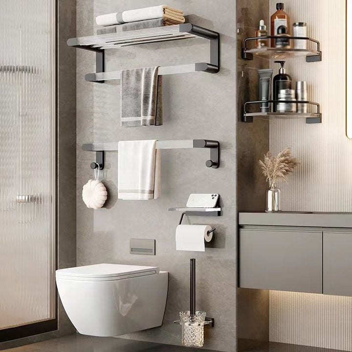BowLift | Mattes Black Bathroom Hardware Set Metal & Acrylic Bathroom Shelf/Towel Holder/Bathrobe Hook
