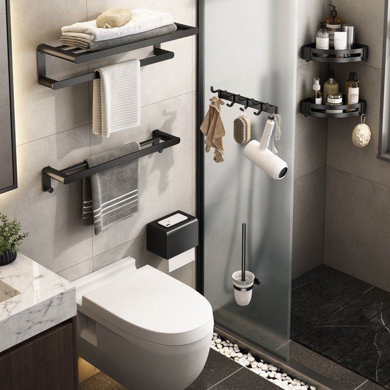 BowLift | Contemporary Bathroom Accessory Set Matte Black Bathroom Set with Bathrobe Hooks/Towel Bar
