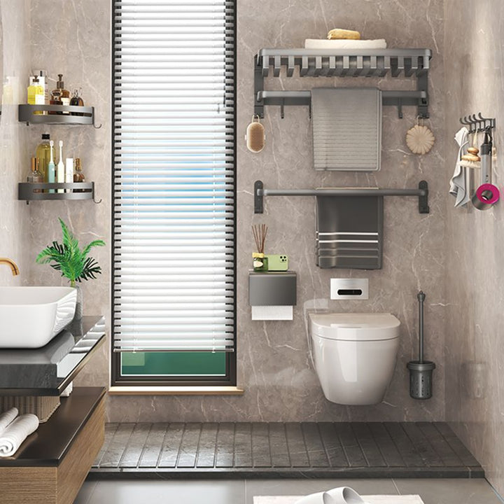 BowLift | Modern Bathroom Accessory Set Gray Bathroom Shelf Paper Holder Bathroom Accessory Kit