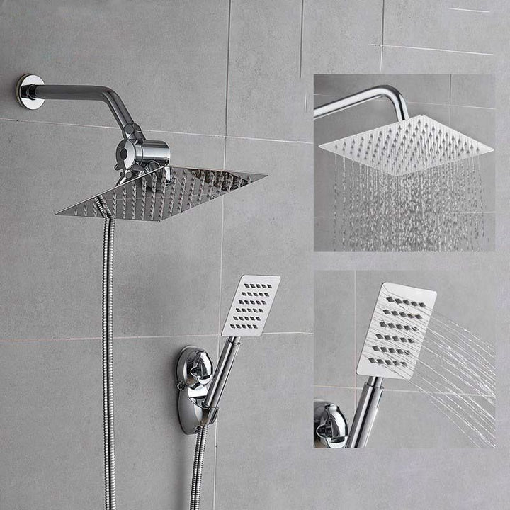 BowLift | Silver Square Double Shower Head Modern Water Filtration Wall-Mounted Shower Head