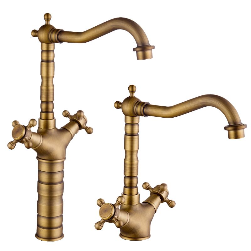 BowLift | Industrial Widespread Bathroom Faucet Cross Handle Medium Sink Faucet