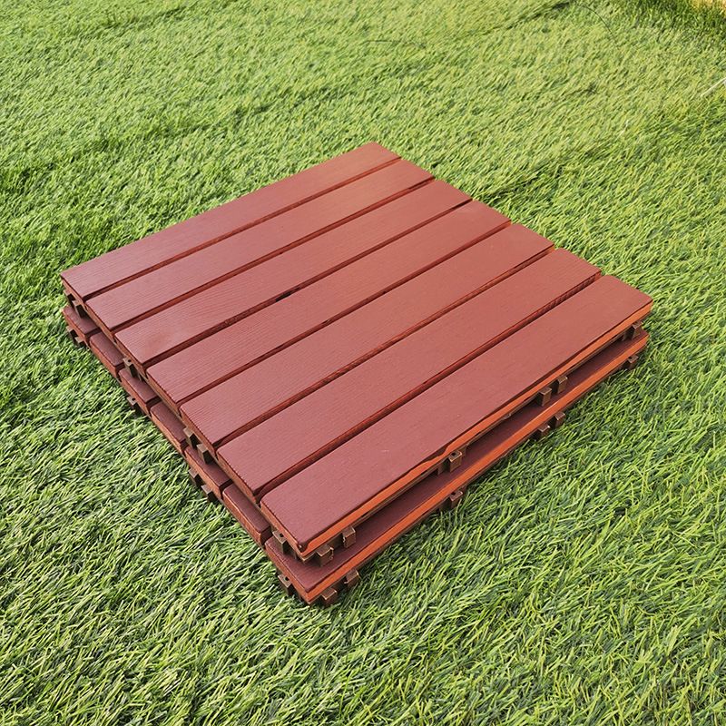 BowLift | Red 6-Slat Square Wood Deck Tiles Snap-Fit Installation Floor Tiles