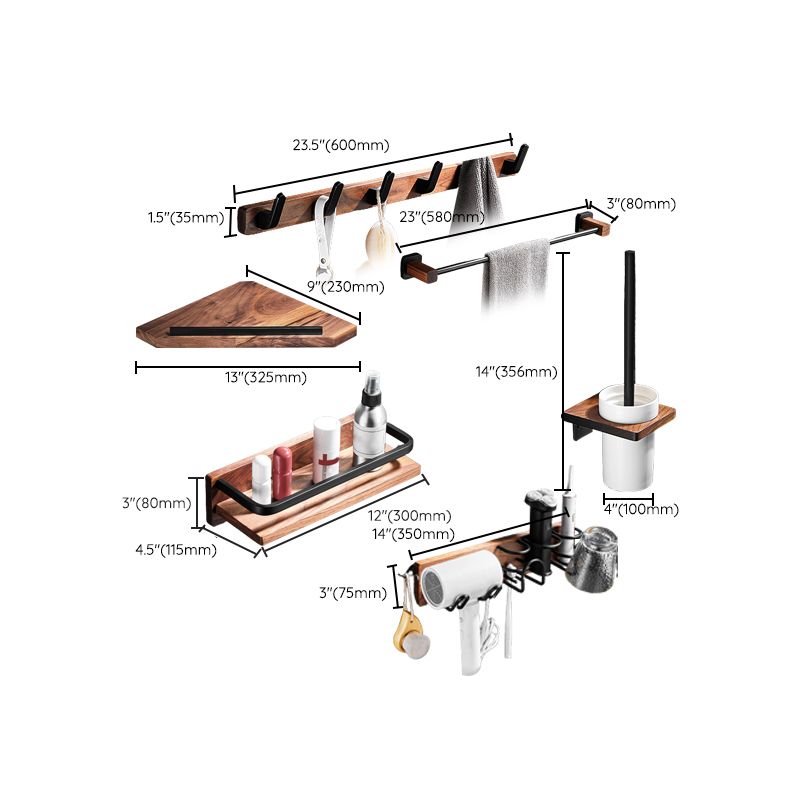 BowLift | 7-piece bathroom accessory set wood and metal bathroom accessory hardware set