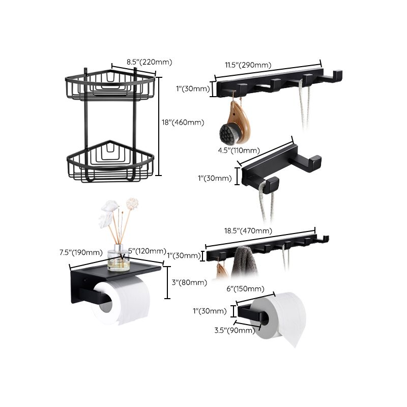 BowLift | Matte Black 5-piece modern bathroom accessory as individual piece or as set with towel bar