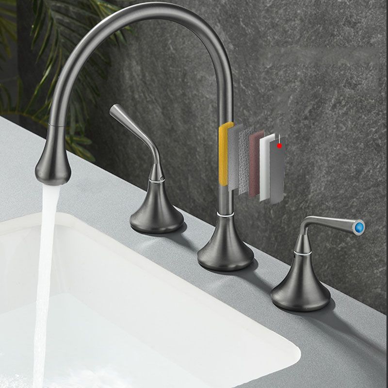 BowLift | Double Handle Tub Filler Deck Mounted High Arc Brass Modern Roman Tub Filler