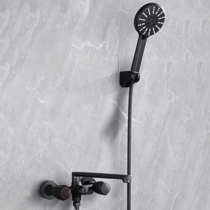 BowLift | Modern Bathtub Faucet Trim Black Wall Mounted Swivel Spout with Hand Shower