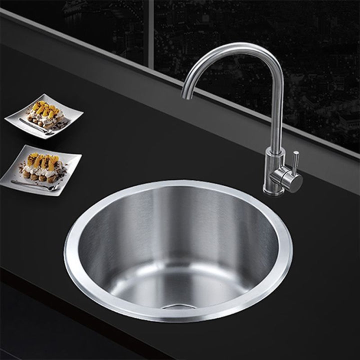 BowLift | Contemporary Single Basin Kitchen Sink Round Stainless Steel Sink with Drain Strainer Set