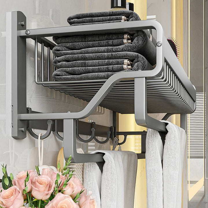BowLift | Modern Metal Bath Accessory Set Polished Silver Bath Shelf/Paper Holder/Towel Hook