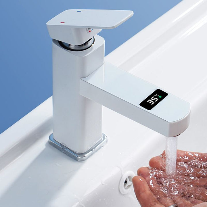 BowLift | Contemporary sink faucet Digital display Monochrome Low arch basin Bathroom sink