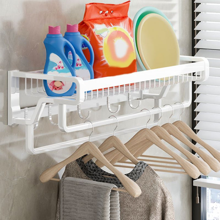 BowLift | Contemporary bathroom accessory set made of matte stainless steel-aluminum with bathrobe hook/bath shelf