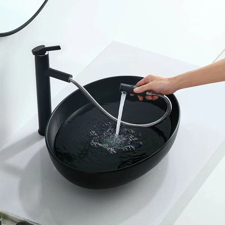 BowLift | Modern Vessel Bathroom Sink Oval Porcelain with Pop-Up Drain System Vessel