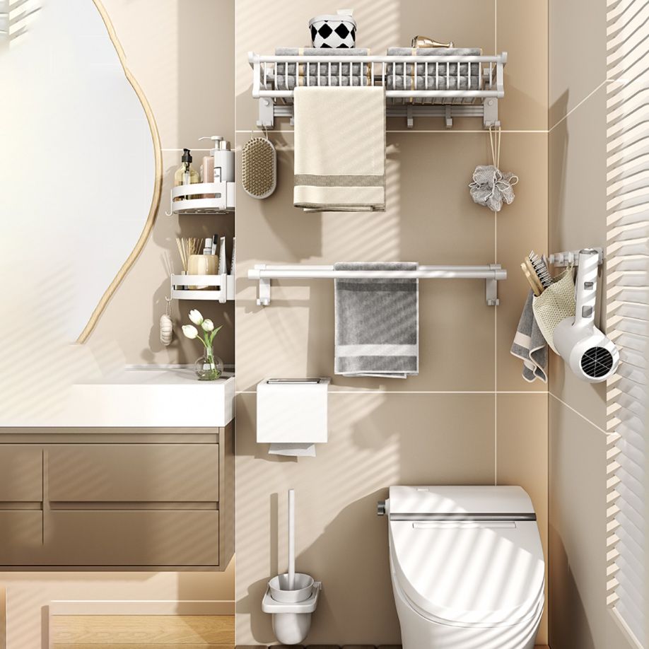 BowLift | Modern style bathroom accessory set with bathroom shelf/towel rack/toilet brush in white