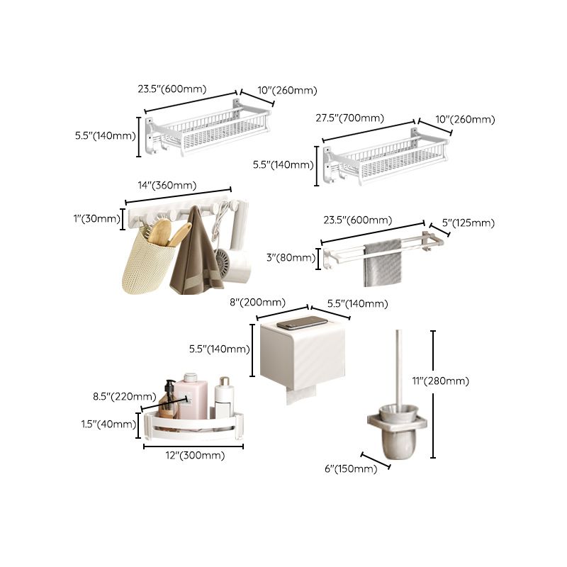 BowLift | Modern style bathroom accessory set with bath shelf/towel holder/toilet brush in white