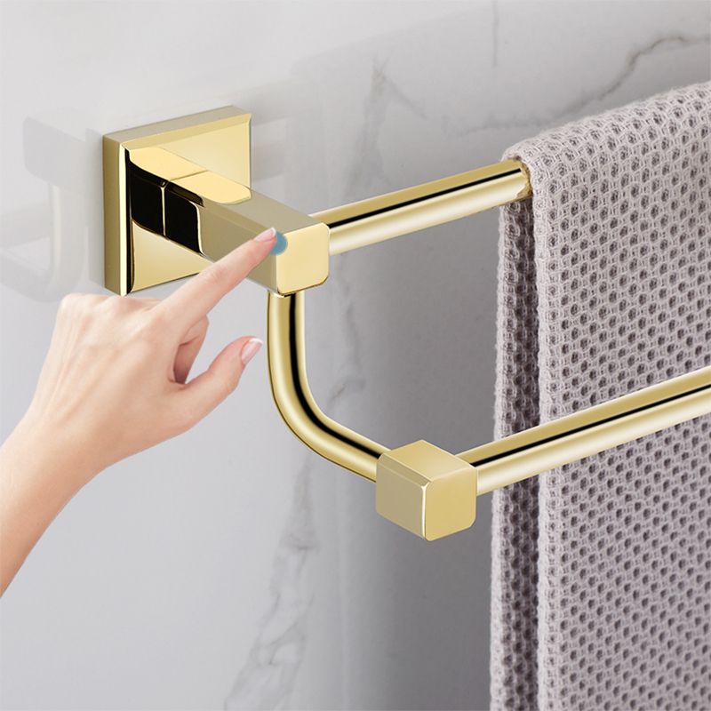 BowLift | Gold Modern Bathroom Set, Polished Gold, 4 Pieces, Towel Holder, Paper Holder