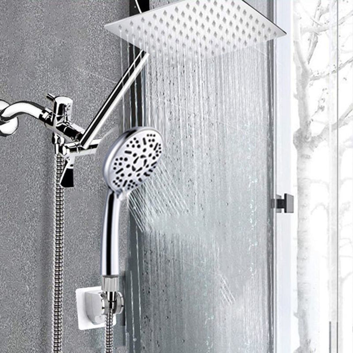 BowLift | Modern Style Dual Showerhead 9-Spray Silver Wall-Mounted Showerhead
