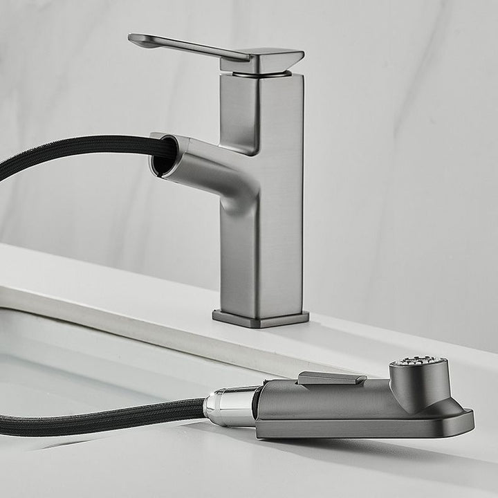 BowLift | Modern Brass Water Faucet Center Mount Bathroom Faucet with Water Hose