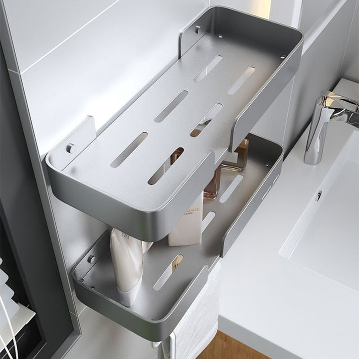 BowLift | 3-piece modern bathroom hardware set aluminum bathroom shelf in gray