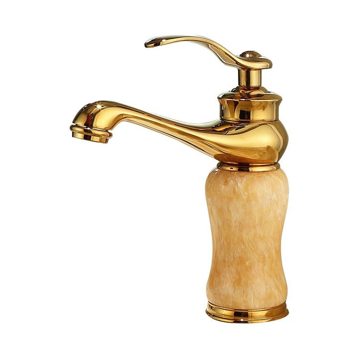 BowLift | Deck Mounted Copper Tub Faucet Low Arc Roman Tub Faucet Set with Jade