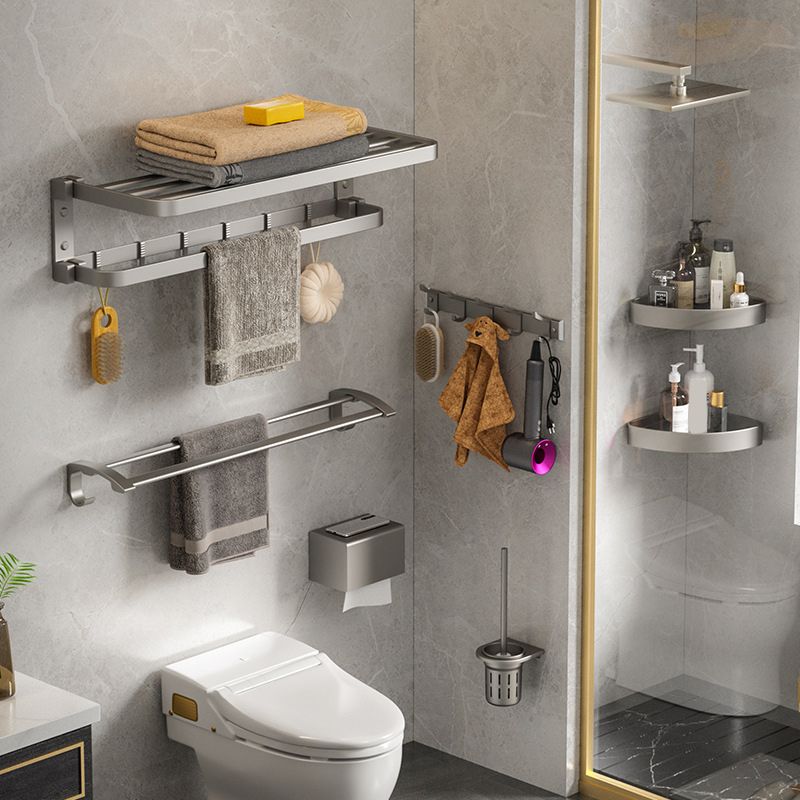 BowLift | Modern Gray Bathroom Accessory Set Aluminum Stainless Steel Bathroom Shelf/Towel Hooks/Towel Bar