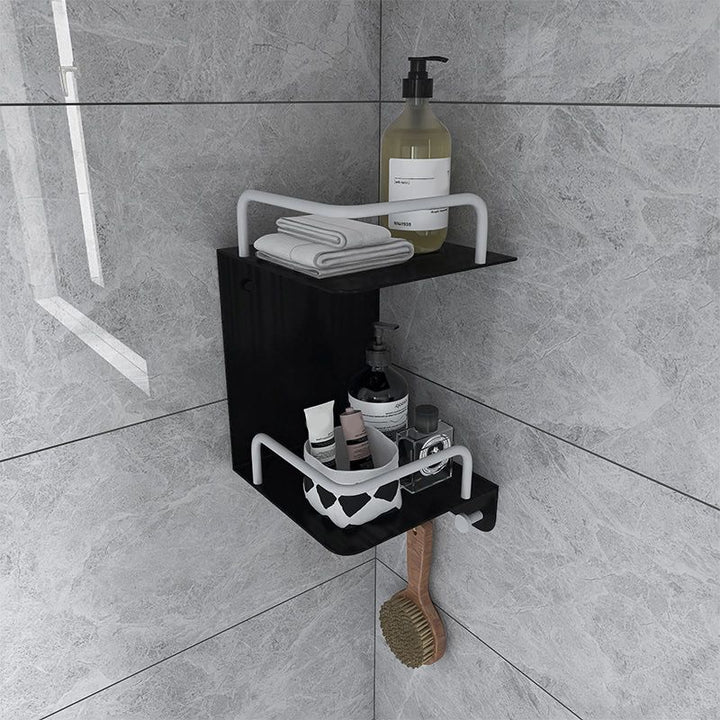 BowLift | Black 6-piece Bathroom Accessory Set Modern Shower Curtain Rod / Bathrobe Hooks and Towel Bar