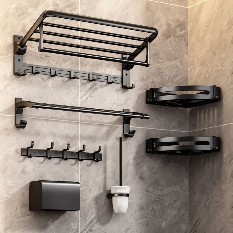 BowLift | Contemporary Bathroom Accessory Set Matte Black Bathroom Set with Bathrobe Hooks/Towel Bar