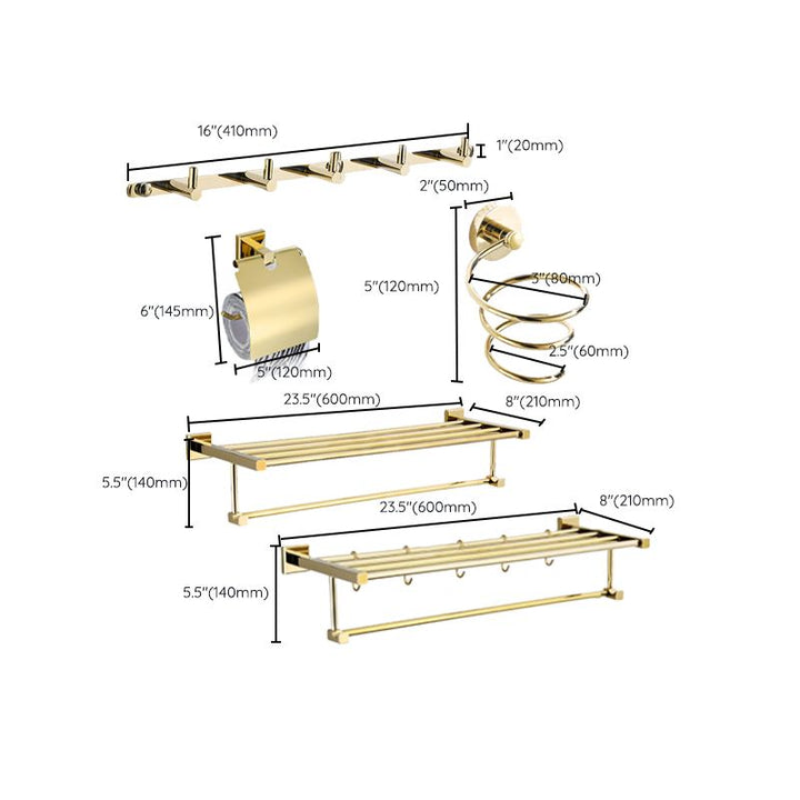BowLift | Gold Modern Bathroom Set, Polished Gold, 4 Pieces, Towel Holder, Paper Holder