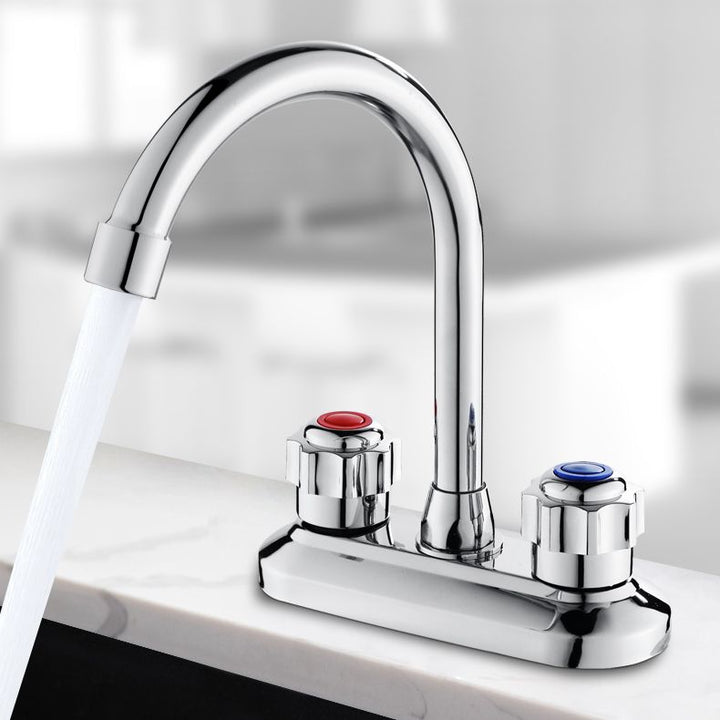 BowLift | 2-Handle Brass Bathroom Faucet Modern High Arc Center Tap