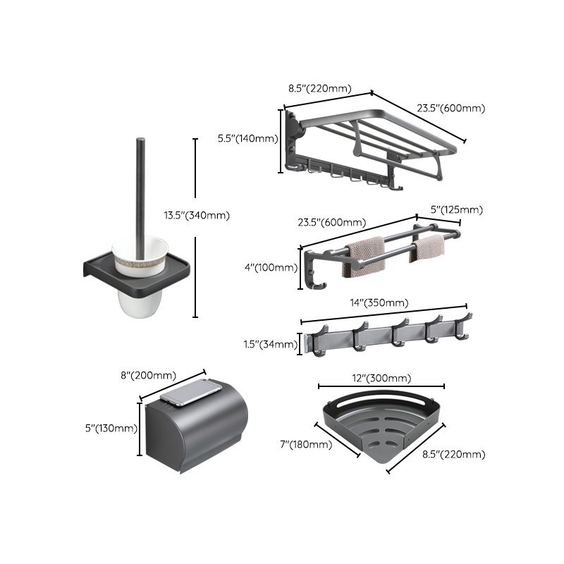 BowLift | Contemporary Gray Bathroom Hardware Set Bathroom Shelf/Towel Bar Including Bathroom Set
