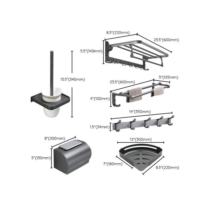 BowLift | Contemporary Gray Bathroom Hardware Set Bathroom Shelf/Towel Bar Including Bathroom Set