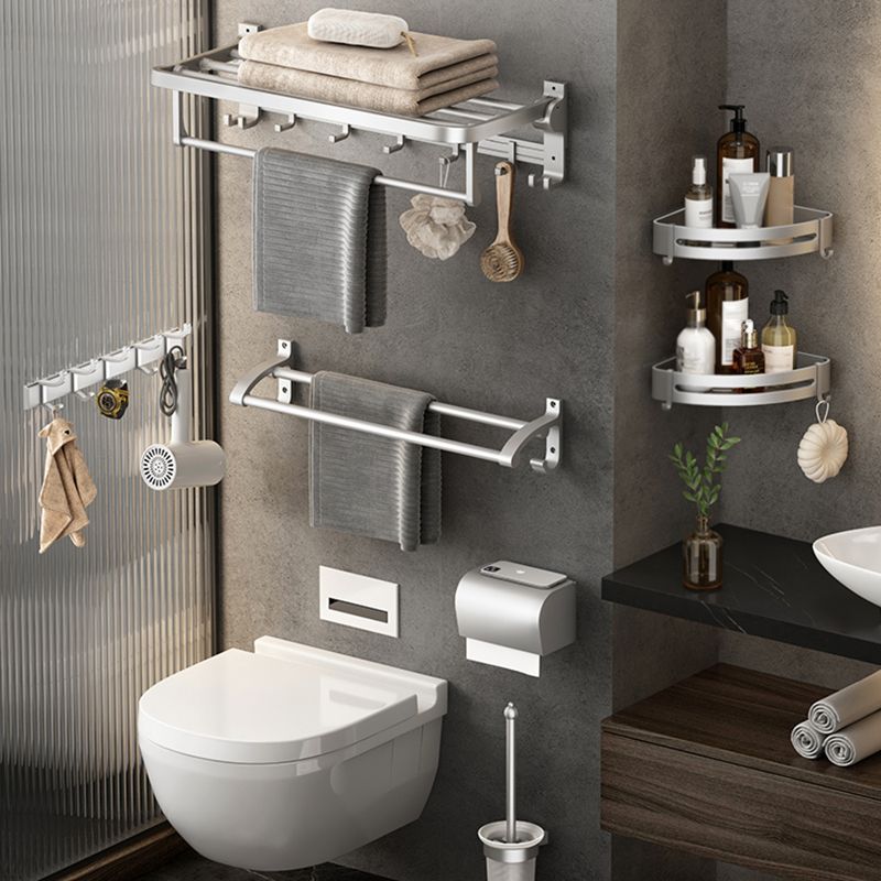 BowLift | Contemporary Silver Metal Bathroom Fixture Set with Triangle Bathroom Shelf