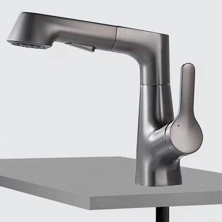BowLift | Modern Sink Faucet Lever Handle Copper Low Arc Pull-Out Sink Faucet