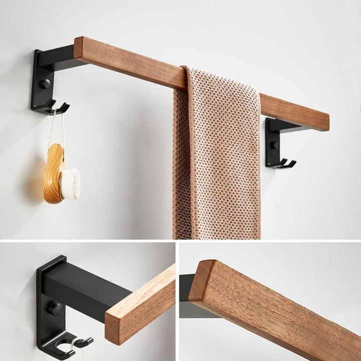 BowLift | Walnut Bathroom Set Black Metal Bathroom Accessories Hardware Set