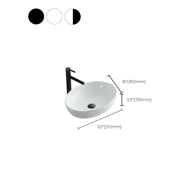 BowLift | Modern Vessel Bathroom Sink Oval Porcelain with Pop-Up Drain System Vessel